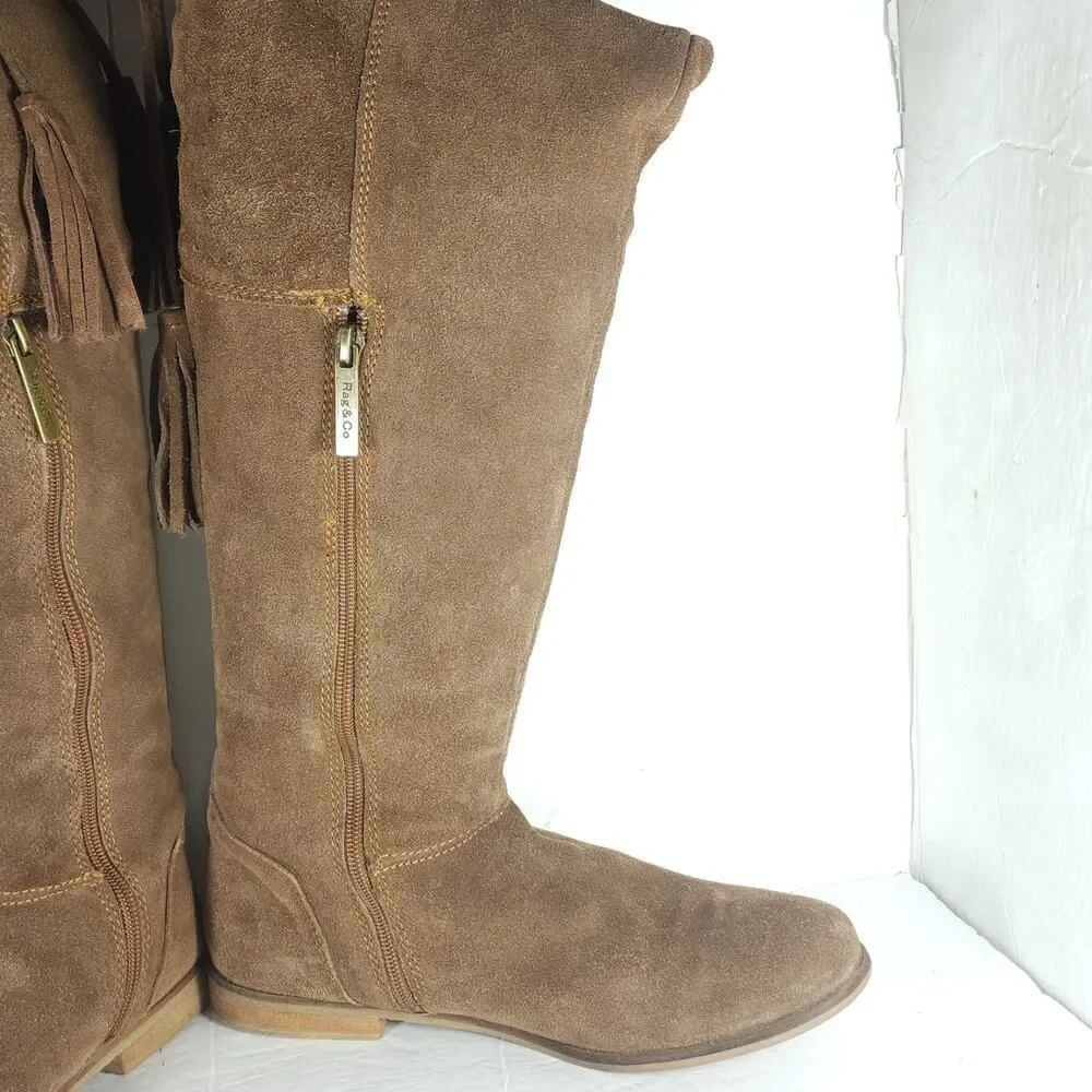 Rag & Co Women’s US 8,5? Brown Suede Side Zip Lace Over The Knee Riding Boots